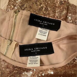 Akira Chicago Black Label Matching Rose Gold Sequin Two-Piece Outfit